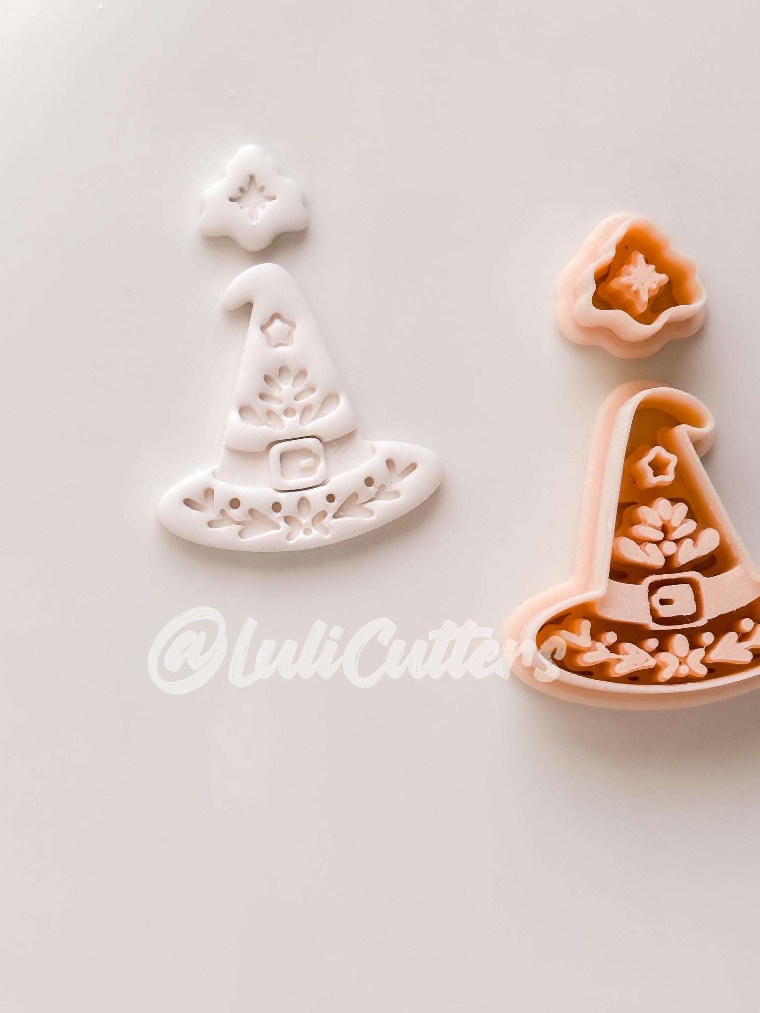 Folk Witch Hat Cutter: Floral Magic Hat Dangle Shape for Polymer Clay