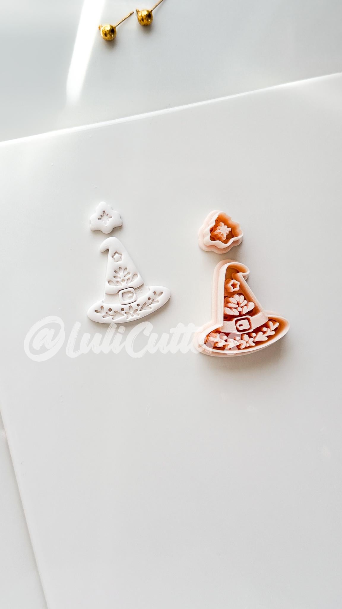 Folk Witch Hat Cutter: Floral Magic Hat Dangle Shape for Polymer Clay