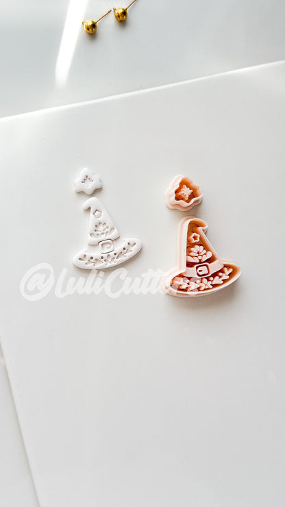 Folk Witch Hat Cutter: Floral Magic Hat Dangle Shape for Polymer Clay