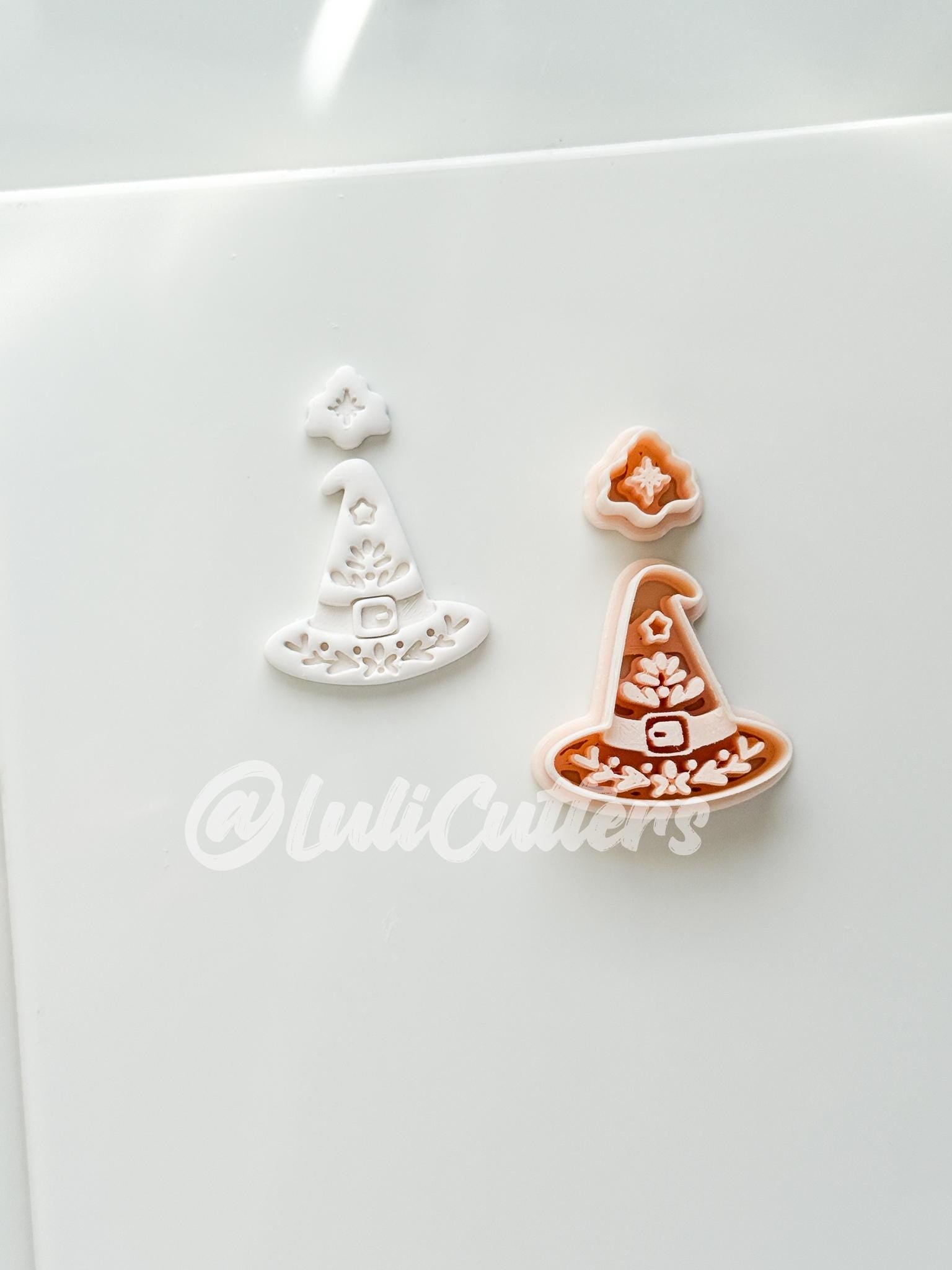 Folk Witch Hat Cutter: Floral Magic Hat Dangle Shape for Polymer Clay