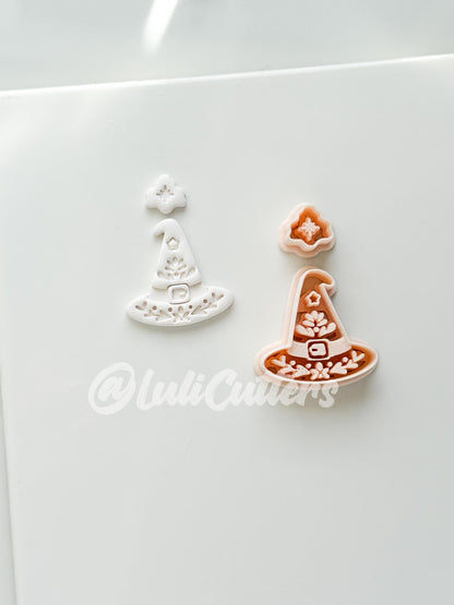 Folk Witch Hat Cutter: Floral Magic Hat Dangle Shape for Polymer Clay