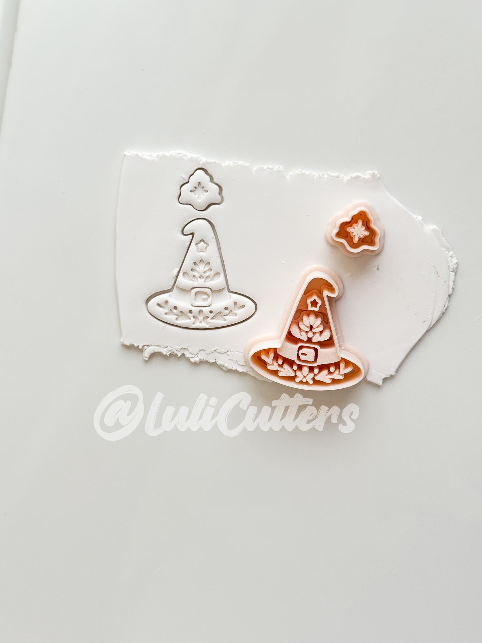 Folk Witch Hat Cutter: Floral Magic Hat Dangle Shape for Polymer Clay