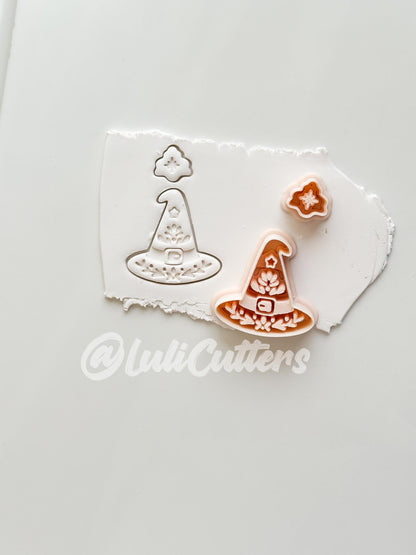 Folk Witch Hat Cutter: Floral Magic Hat Dangle Shape for Polymer Clay
