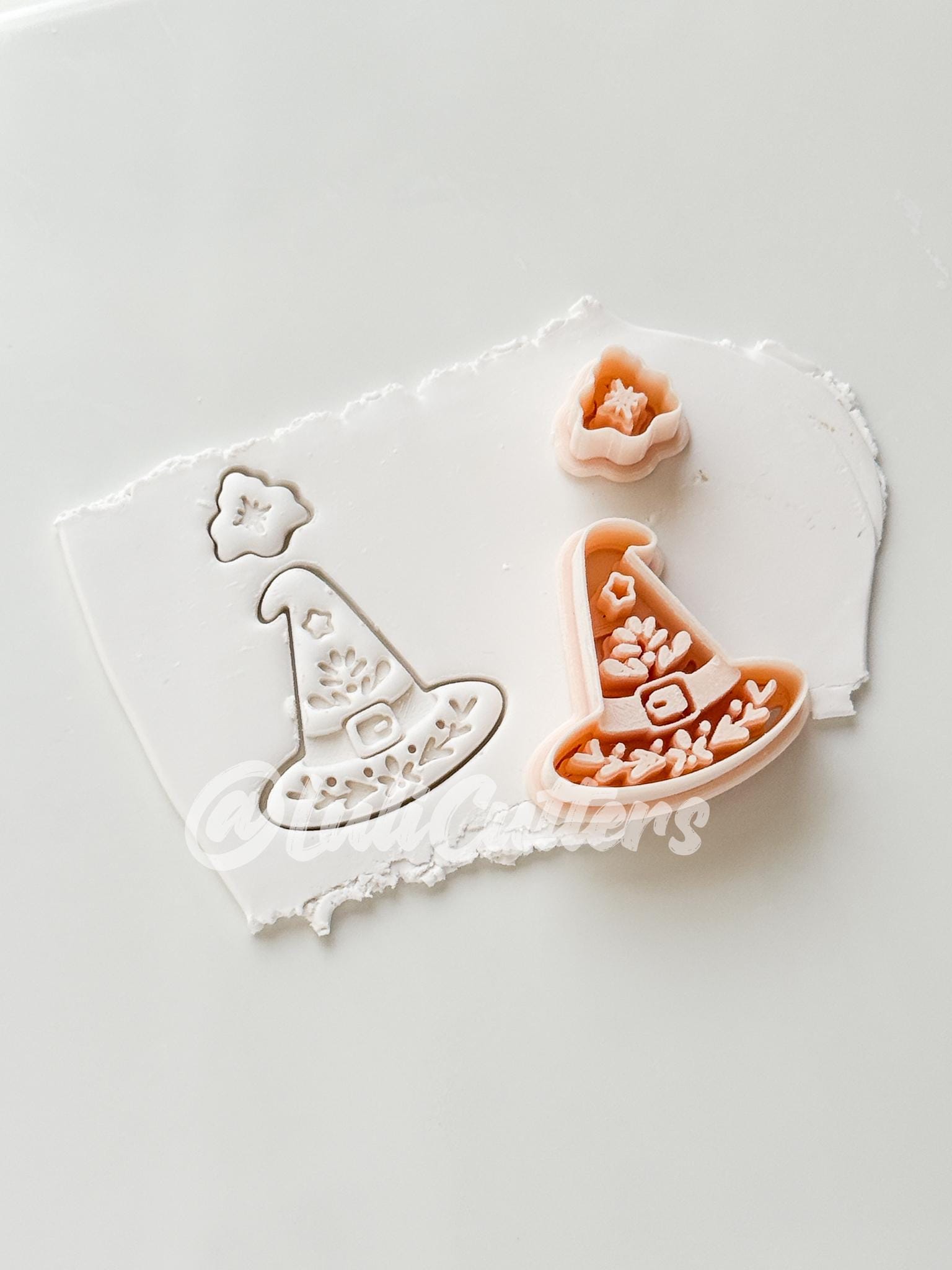 Folk Witch Hat Cutter: Floral Magic Hat Dangle Shape for Polymer Clay