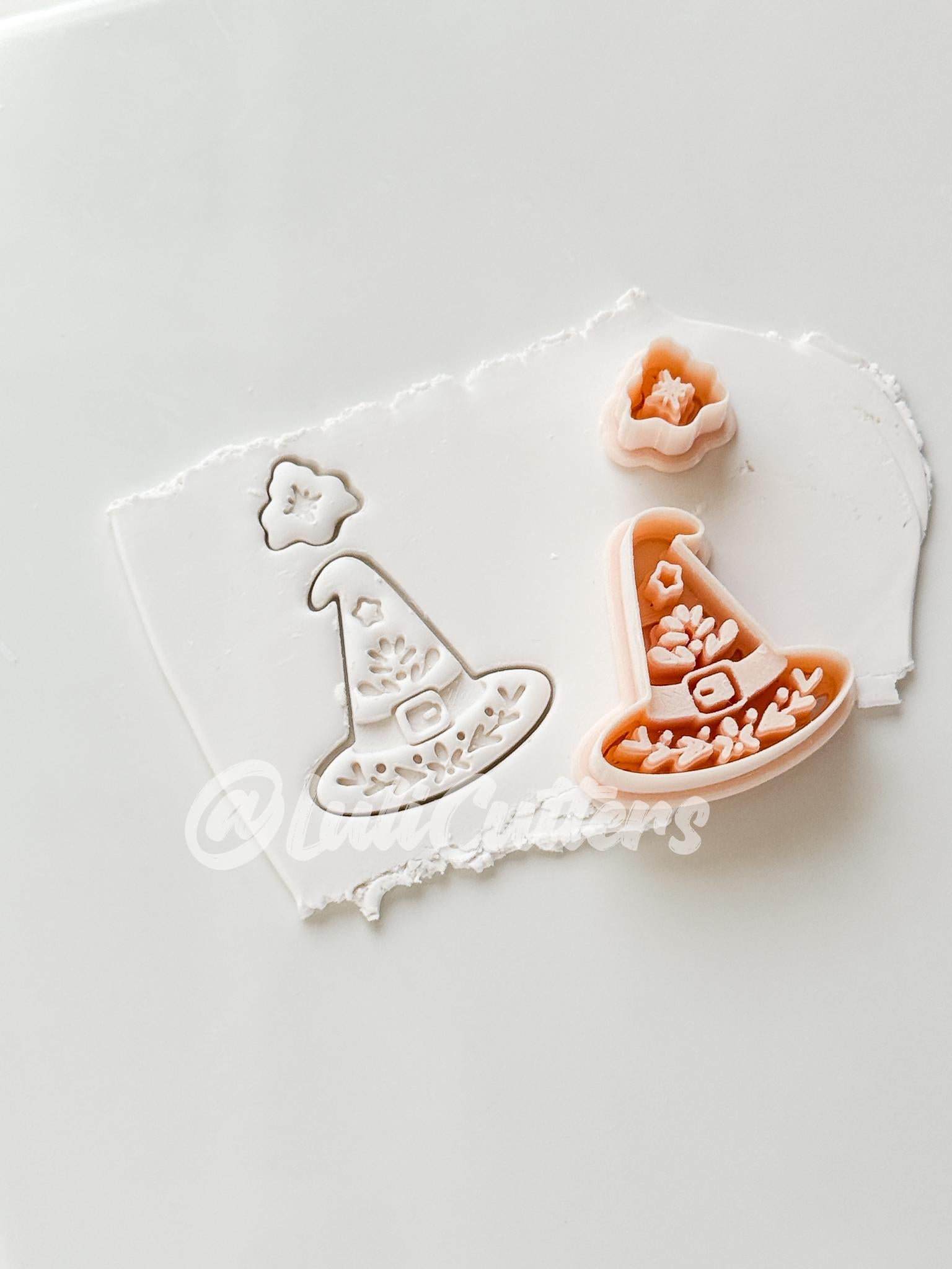 Folk Witch Hat Cutter: Floral Magic Hat Dangle Shape for Polymer Clay