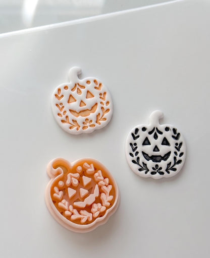 Folk Pumpkin Cutter: Floral Jack O’Lantern Dangle Shape for Polymer Clay