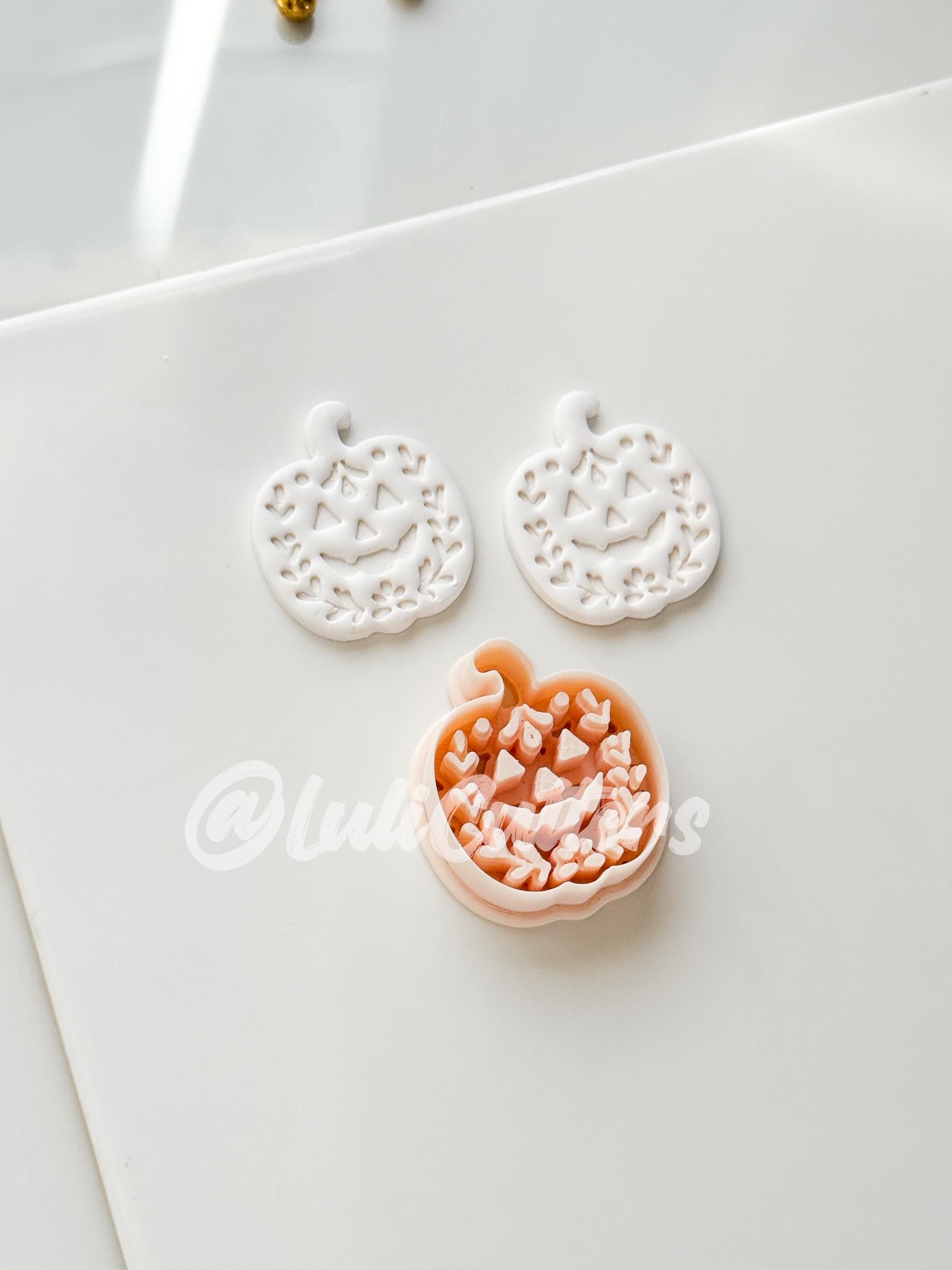 Folk Pumpkin Cutter: Floral Jack O’Lantern Dangle Shape for Polymer Clay