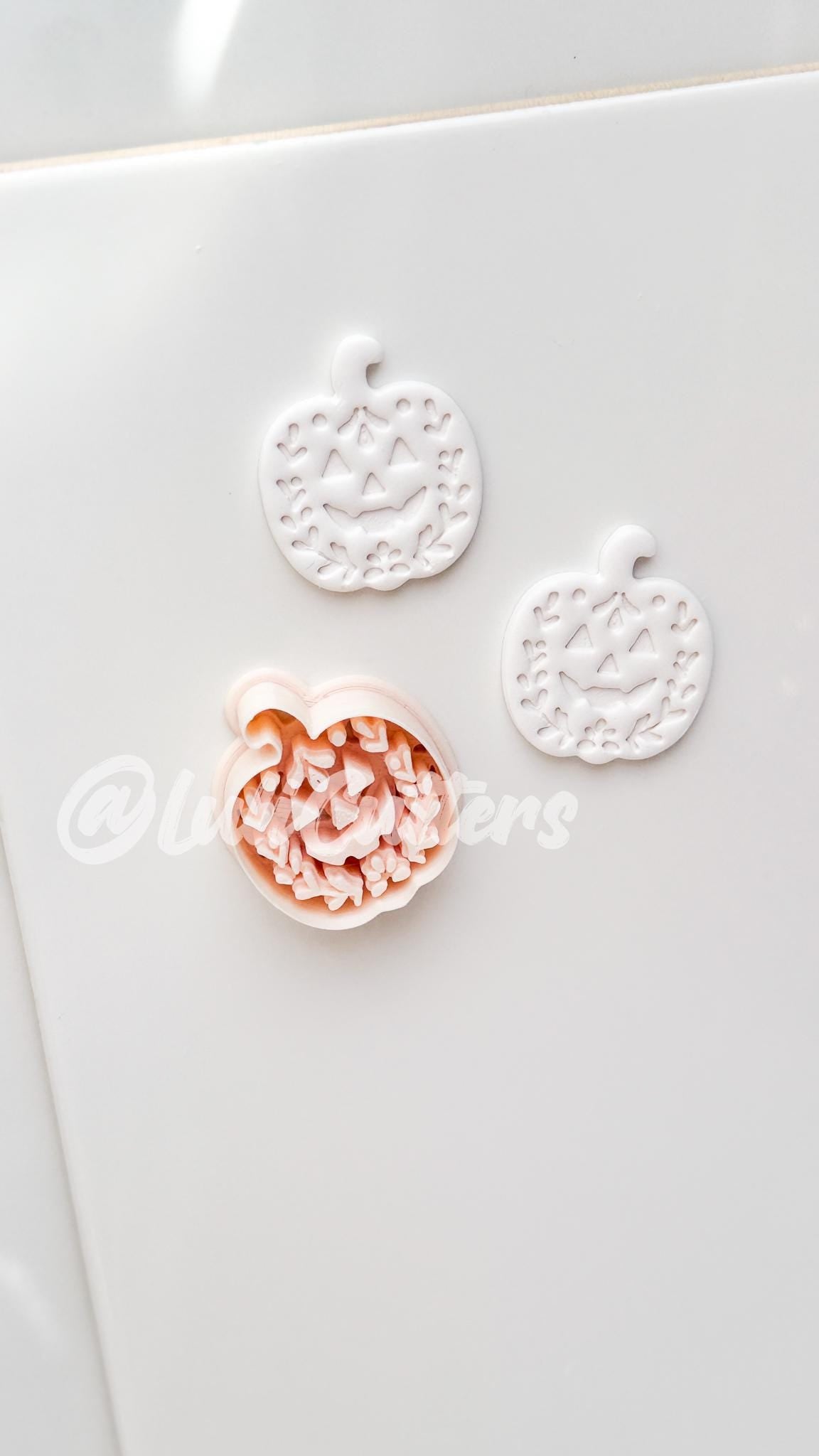 Folk Pumpkin Cutter: Floral Jack O’Lantern Dangle Shape for Polymer Clay