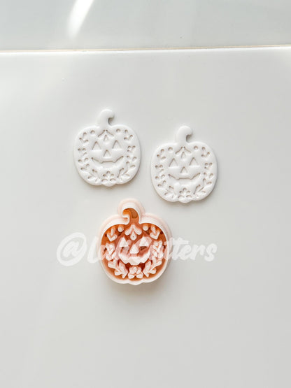 Folk Pumpkin Cutter: Floral Jack O’Lantern Dangle Shape for Polymer Clay