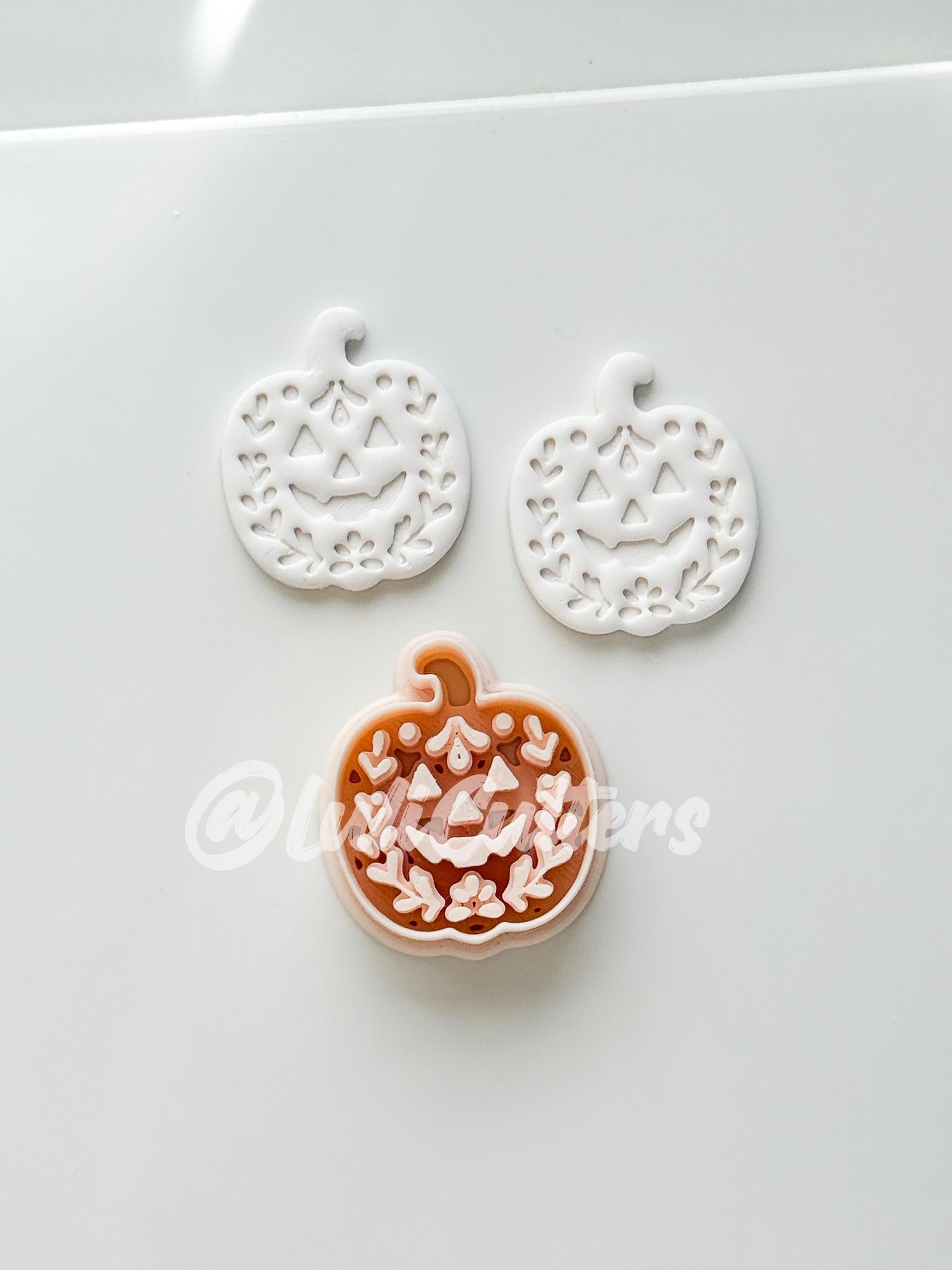 Folk Pumpkin Cutter: Floral Jack O’Lantern Dangle Shape for Polymer Clay