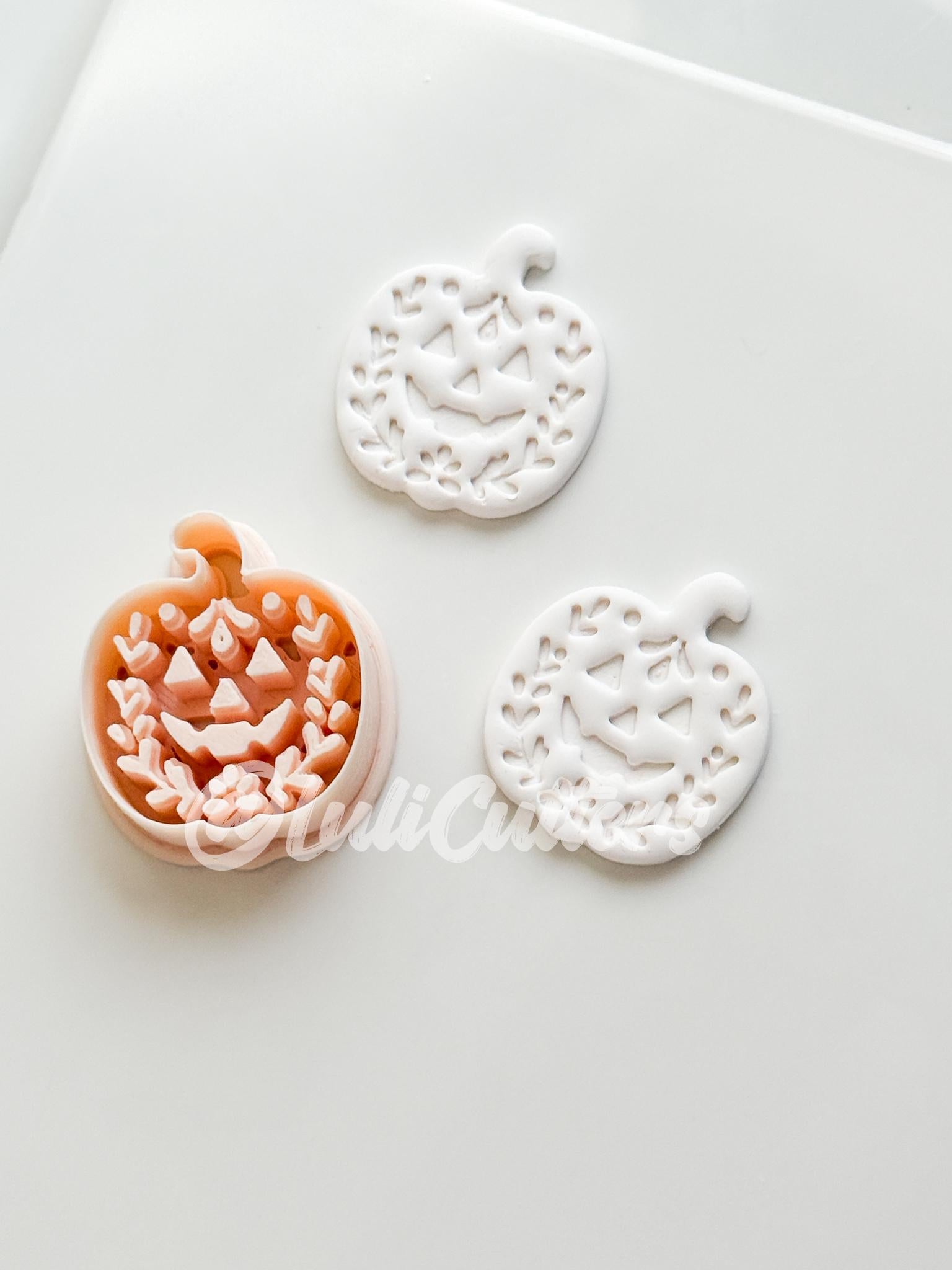 Folk Pumpkin Cutter: Floral Jack O’Lantern Dangle Shape for Polymer Clay