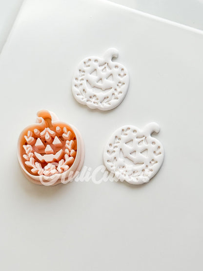 Folk Pumpkin Cutter: Floral Jack O’Lantern Dangle Shape for Polymer Clay