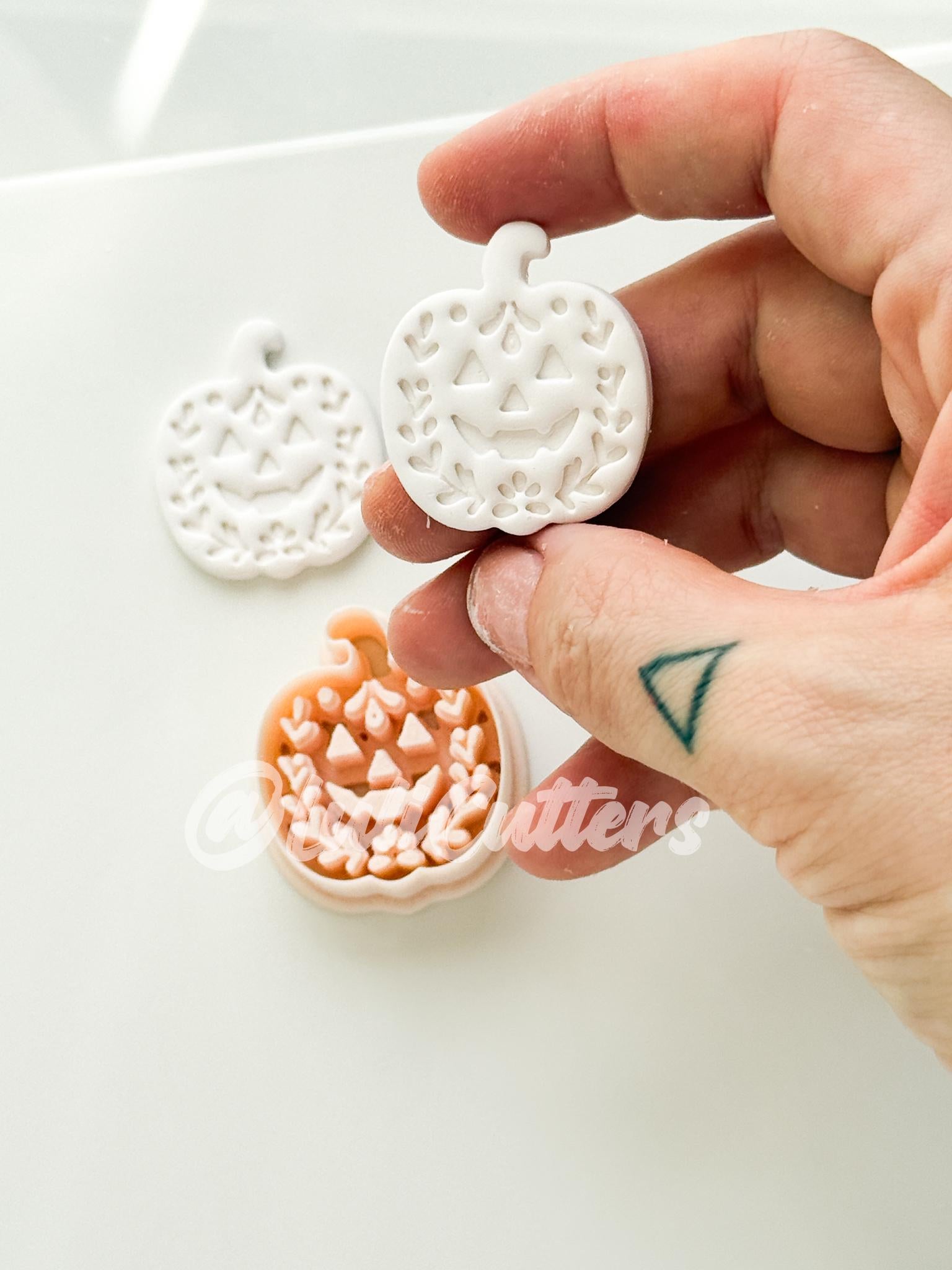 Folk Pumpkin Cutter: Floral Jack O’Lantern Dangle Shape for Polymer Clay