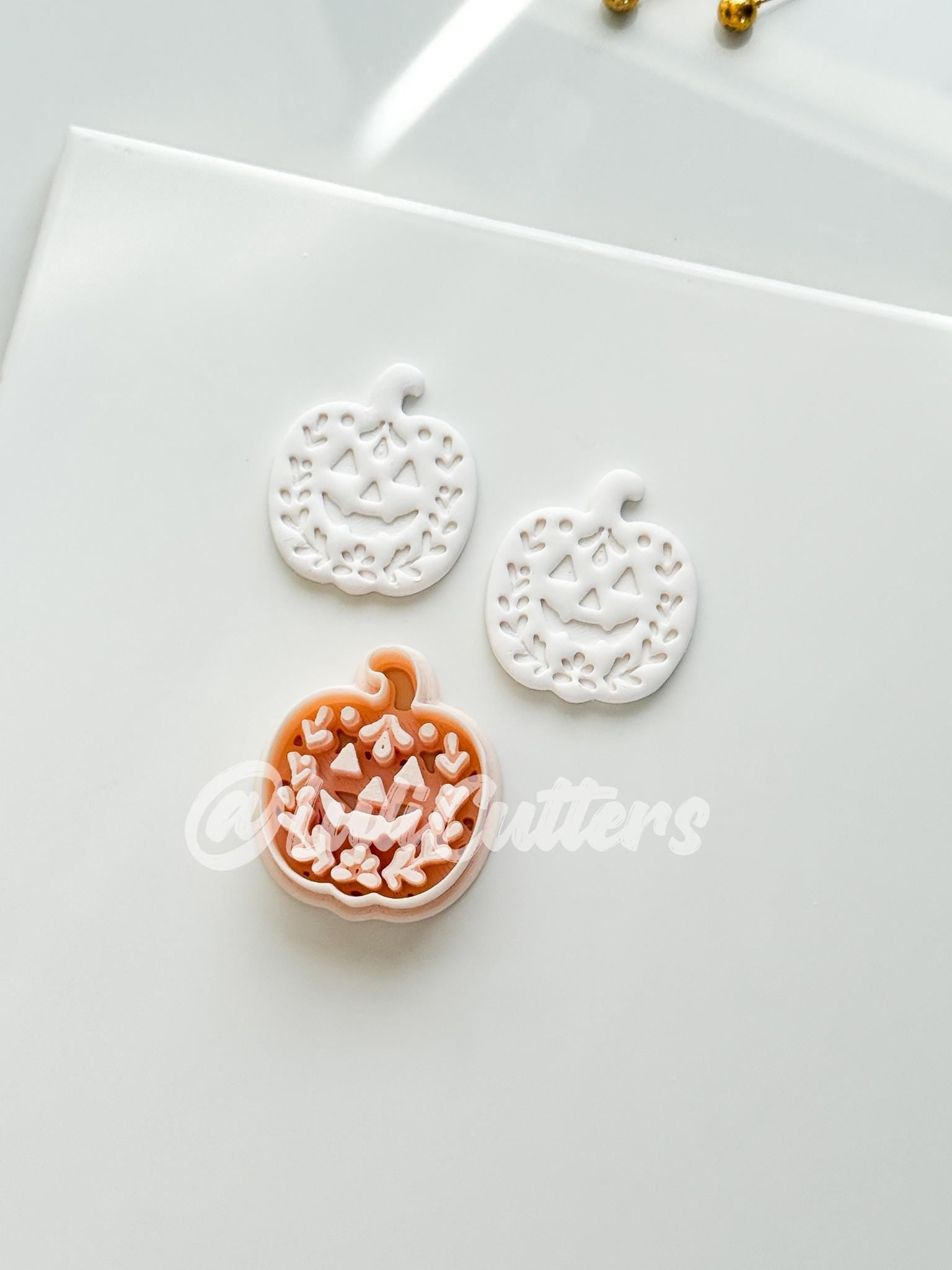 Folk Pumpkin Cutter: Floral Jack O’Lantern Dangle Shape for Polymer Clay