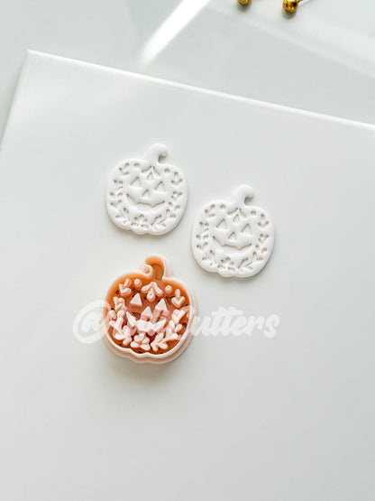 Folk Pumpkin Cutter: Floral Jack O’Lantern Dangle Shape for Polymer Clay