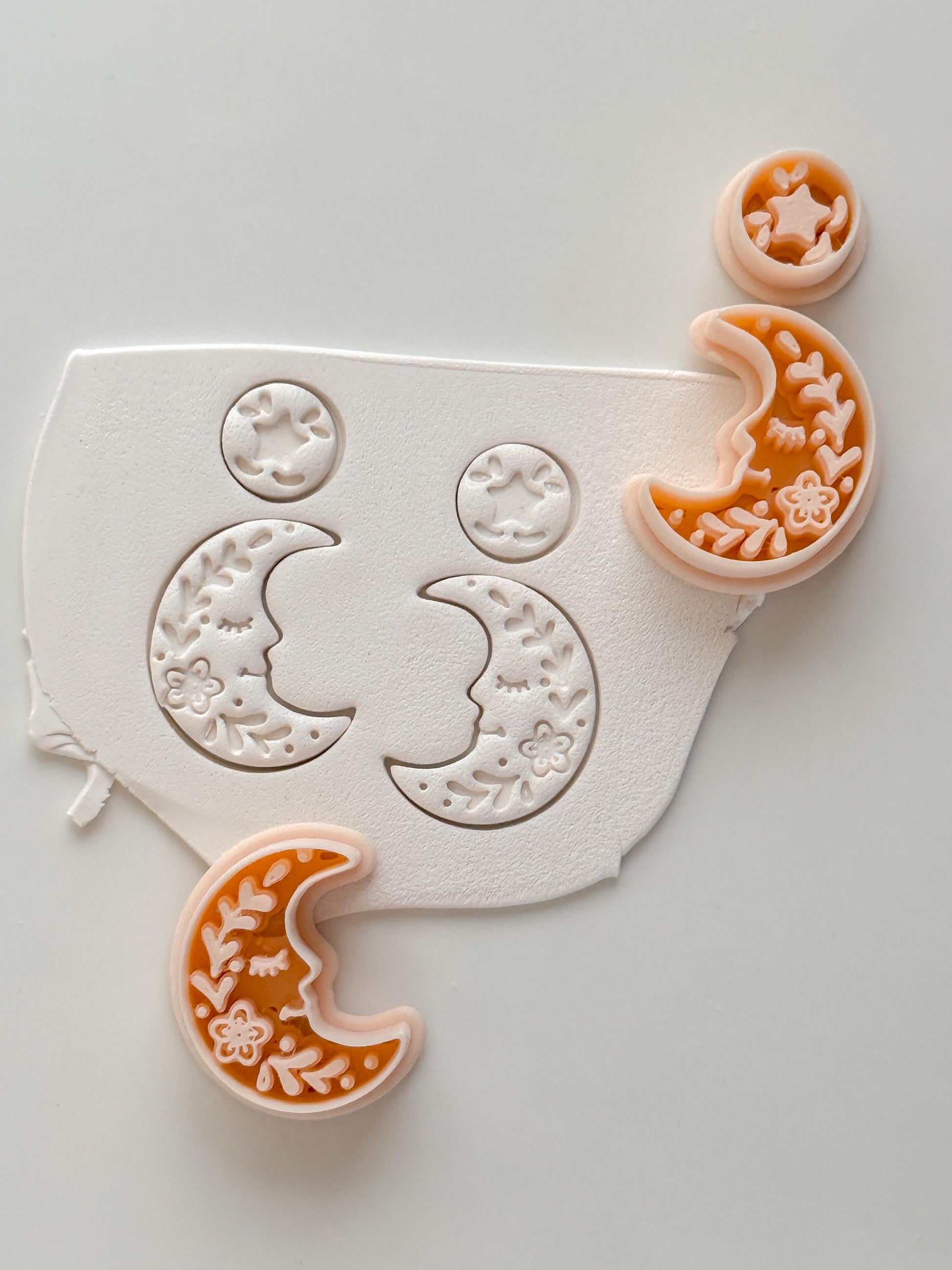 Folk Moon Cutter: Celestial Floral Crescent Dangle Shape for Polymer Clay