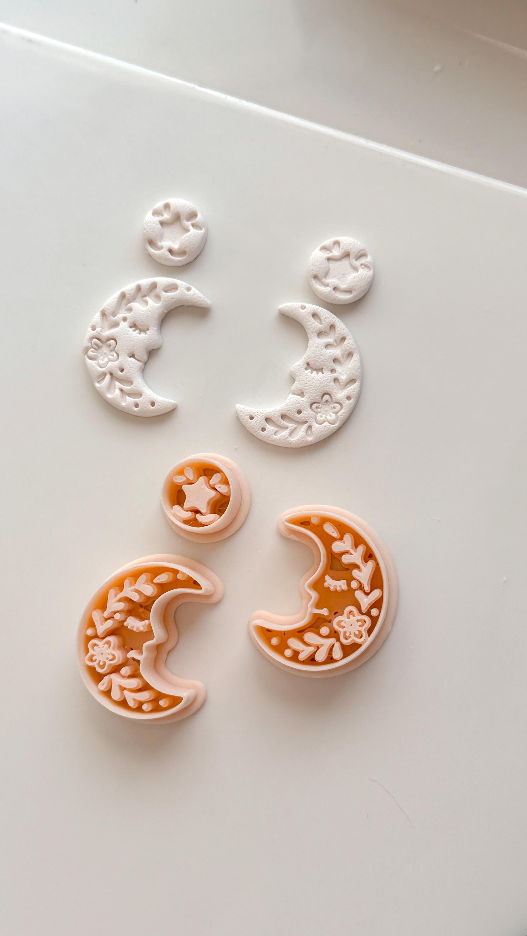 Folk Moon Cutter: Celestial Floral Crescent Dangle Shape for Polymer Clay