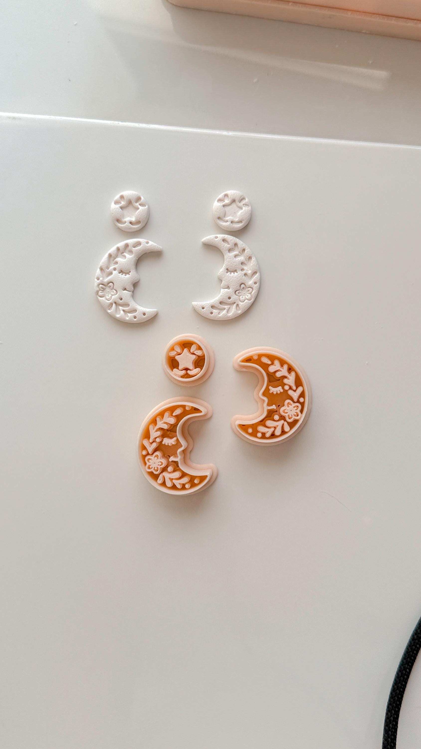 Folk Moon Cutter: Celestial Floral Crescent Dangle Shape for Polymer Clay