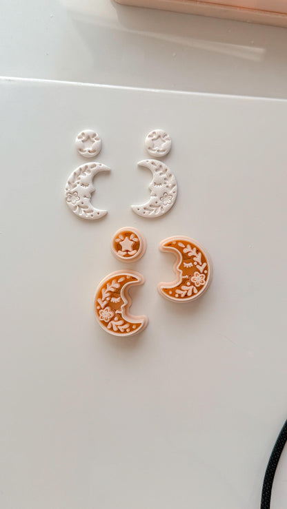 Folk Moon Cutter: Celestial Floral Crescent Dangle Shape for Polymer Clay