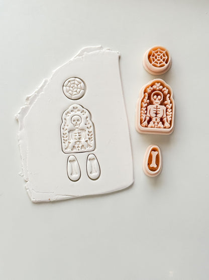 Folk Skeleton Cutter: Floral Skeleton Dangle Shape for Polymer Clay