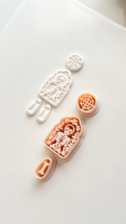 Folk Skeleton Cutter: Floral Skeleton Dangle Shape for Polymer Clay