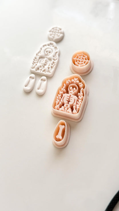 Folk Skeleton Cutter: Floral Skeleton Dangle Shape for Polymer Clay