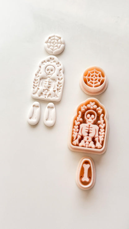 Folk Skeleton Cutter: Floral Skeleton Dangle Shape for Polymer Clay
