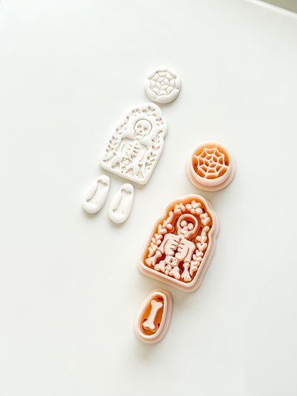 Folk Skeleton Cutter: Floral Skeleton Dangle Shape for Polymer Clay
