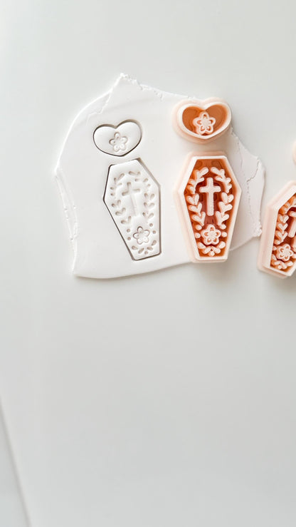 Folk Love Coffin Cutter: Floral Cross Dangle Shape for Polymer Clay