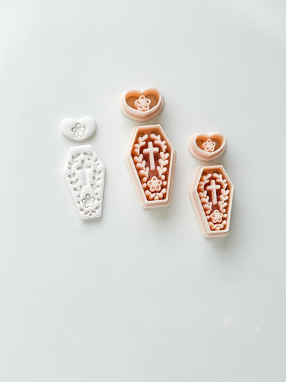 Folk Love Coffin Cutter: Floral Cross Dangle Shape for Polymer Clay