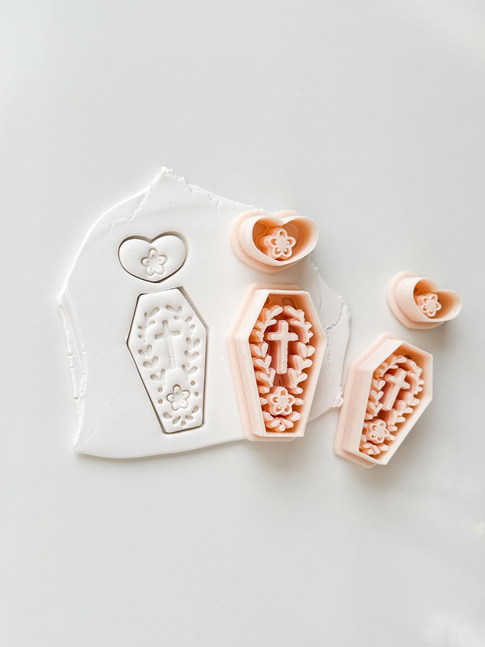 Folk Love Coffin Cutter: Floral Cross Dangle Shape for Polymer Clay