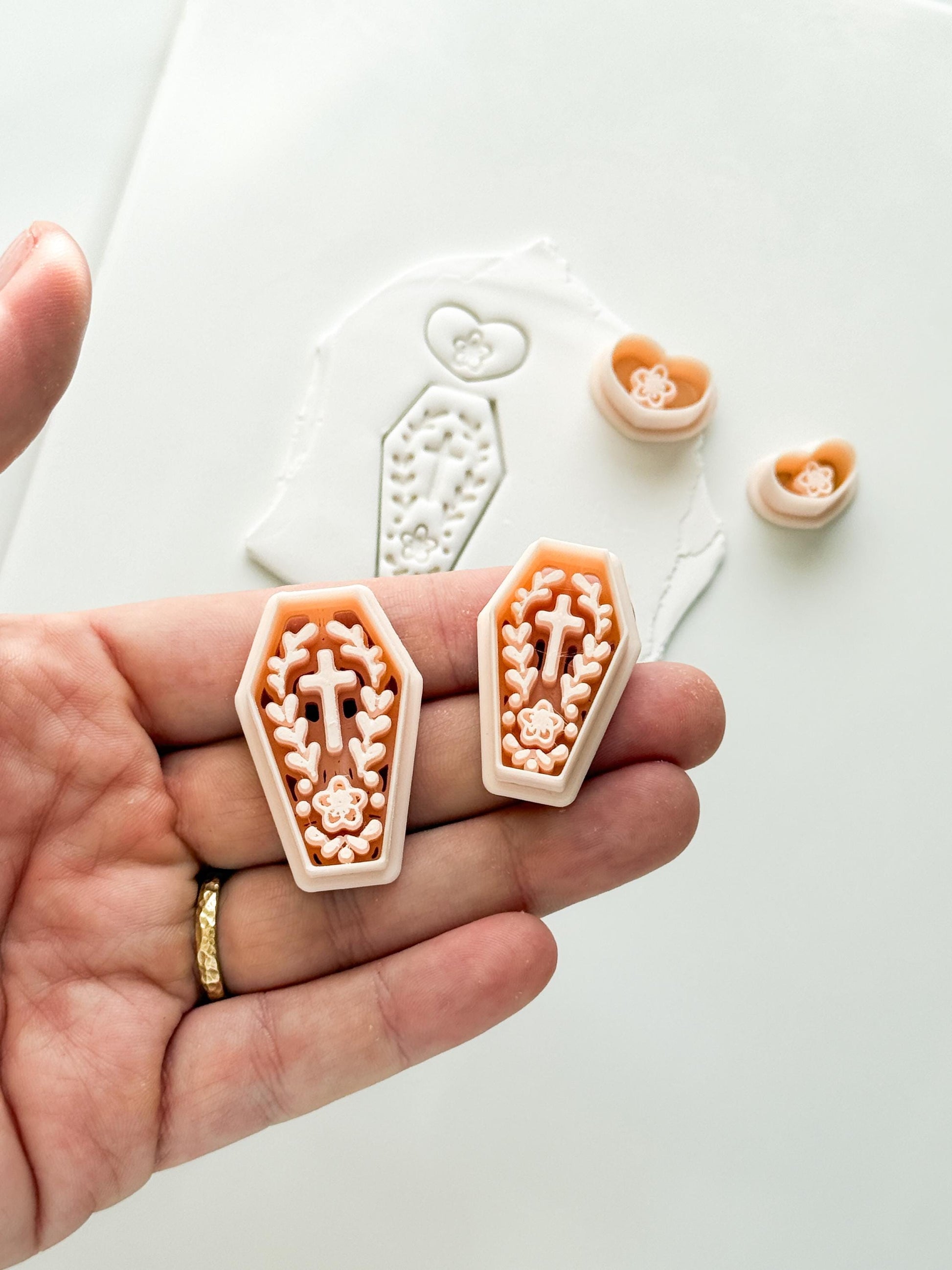 Folk Love Coffin Cutter: Floral Cross Dangle Shape for Polymer Clay