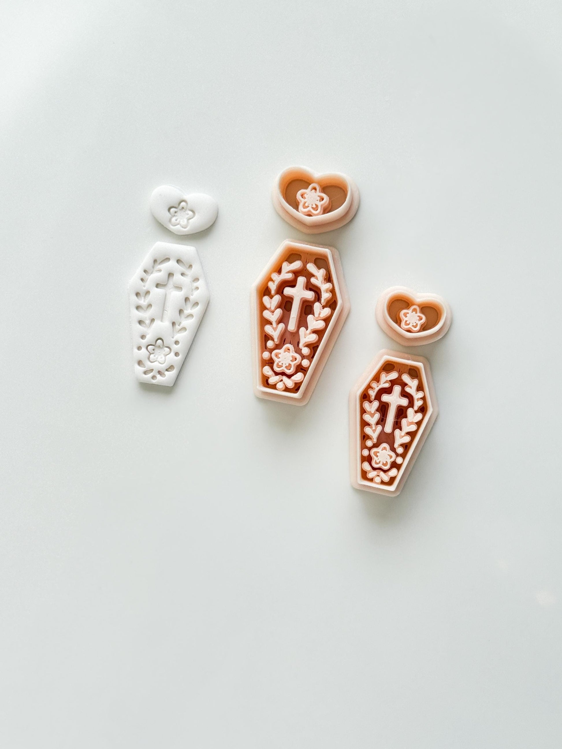 Folk Love Coffin Cutter: Floral Cross Dangle Shape for Polymer Clay