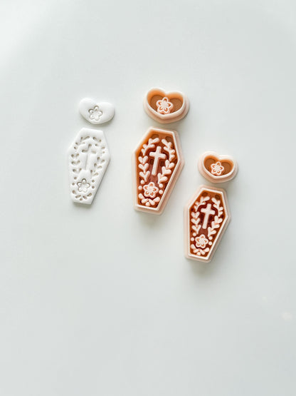 Folk Love Coffin Cutter: Floral Cross Dangle Shape for Polymer Clay