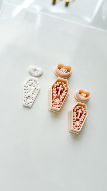 Folk Love Coffin Cutter: Floral Cross Dangle Shape for Polymer Clay