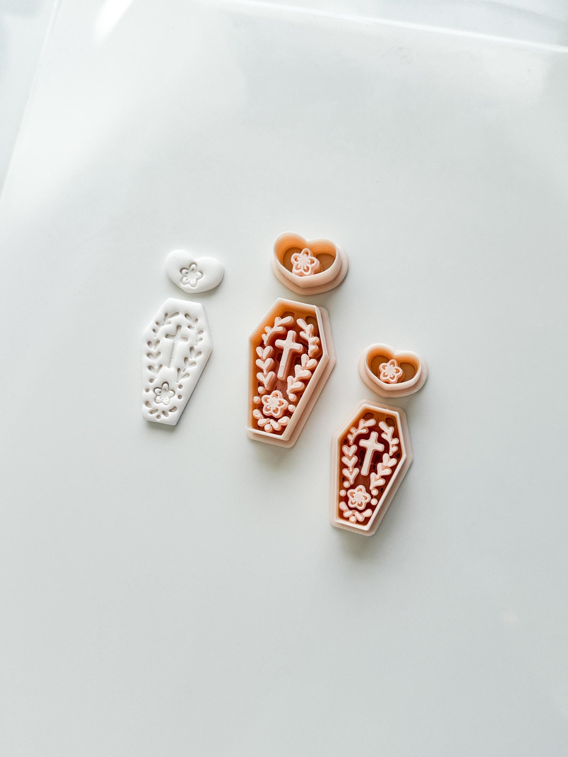 Folk Love Coffin Cutter: Floral Cross Dangle Shape for Polymer Clay