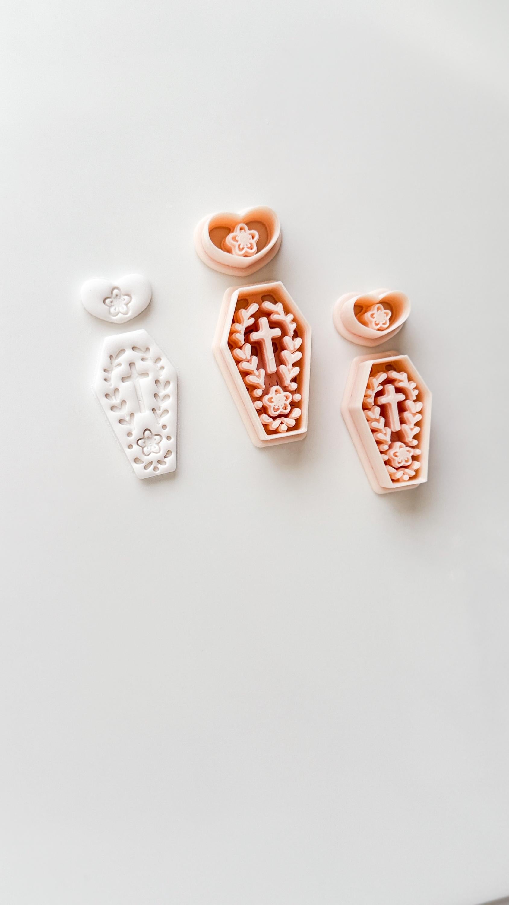 Folk Love Coffin Cutter: Floral Cross Dangle Shape for Polymer Clay