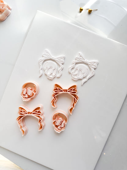 Layered Bow Skull Cutter: Gothic Skull Dangle Design for Polymer Clay