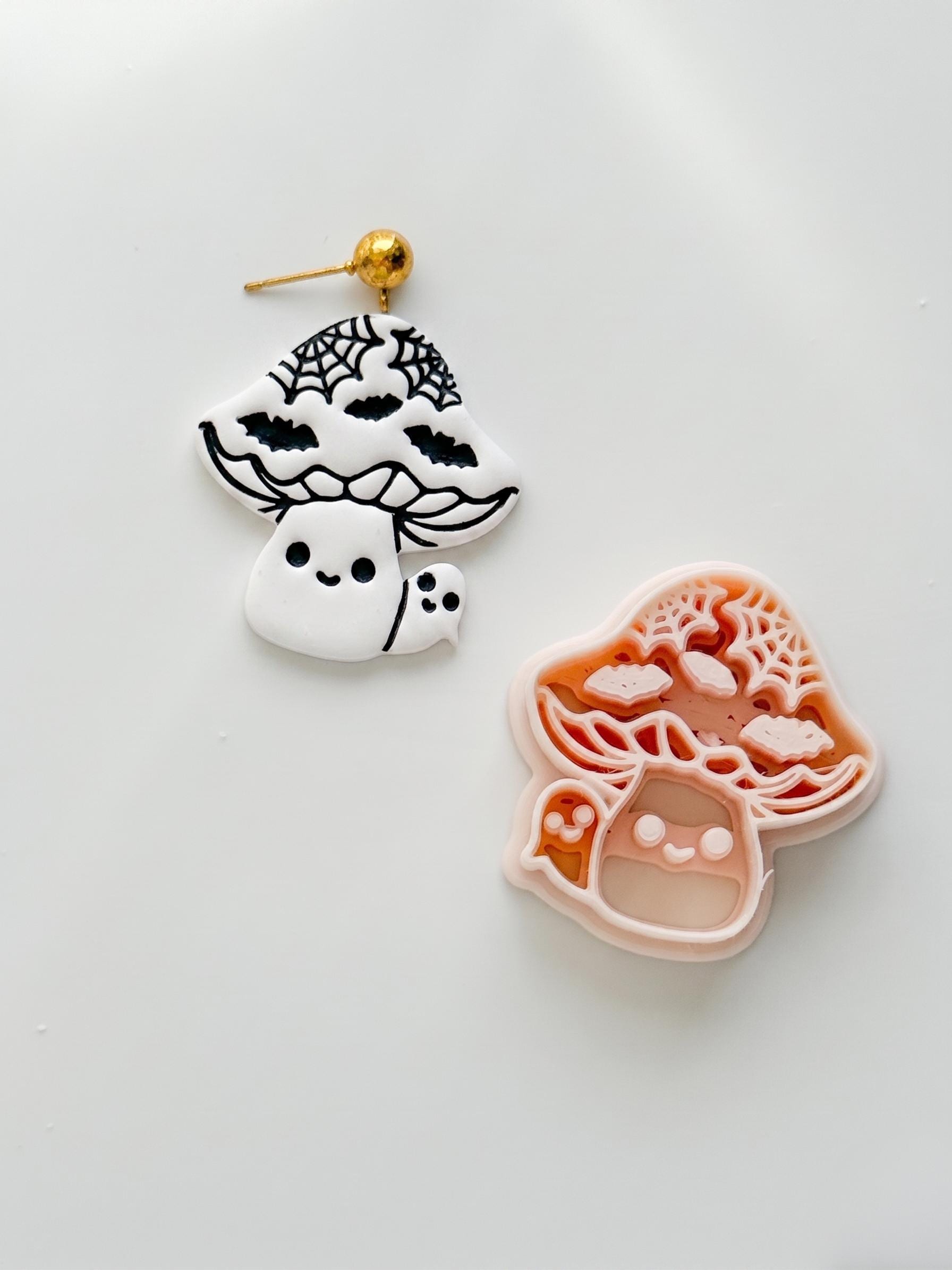 Mushroom Boo Cutter: Ghost Fungi Spooky Dangle for Polymer Clay