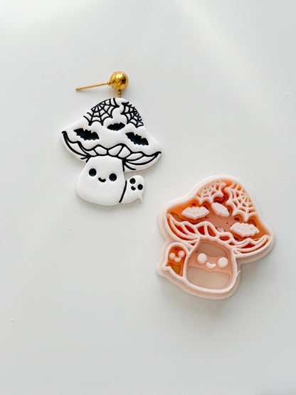Mushroom Boo Cutter: Ghost Fungi Spooky Dangle for Polymer Clay