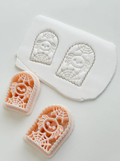 Skull Spider Cutter: Web Framed Arachnid Earring for Polymer Clay