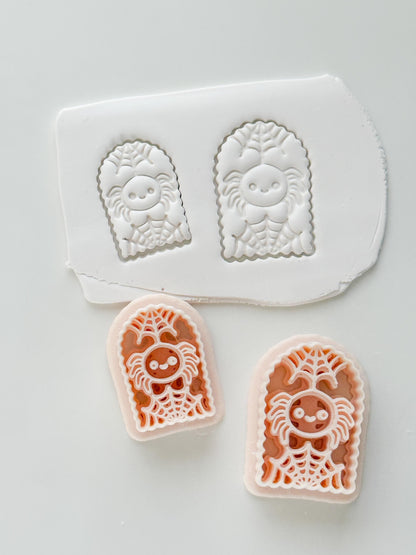 Skull Spider Cutter: Web Framed Arachnid Earring for Polymer Clay