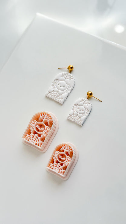 Skull Spider Cutter: Web Framed Arachnid Earring for Polymer Clay