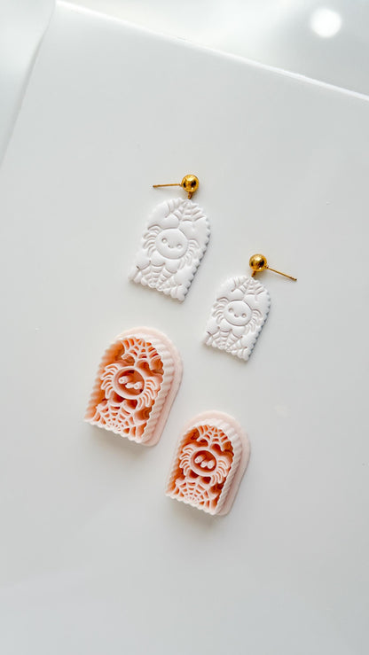 Skull Spider Cutter: Web Framed Arachnid Earring for Polymer Clay