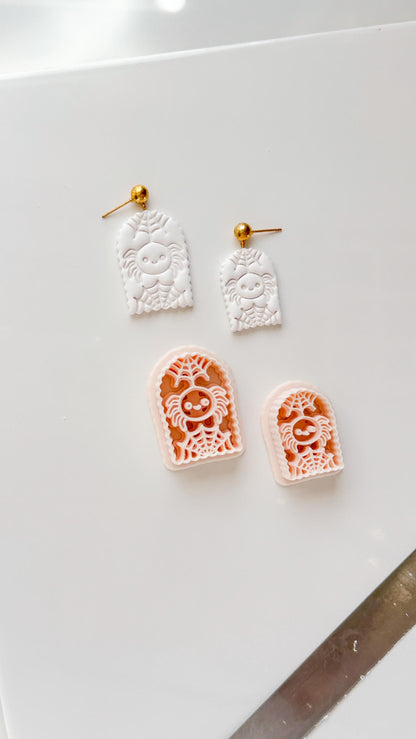 Skull Spider Cutter: Web Framed Arachnid Earring for Polymer Clay