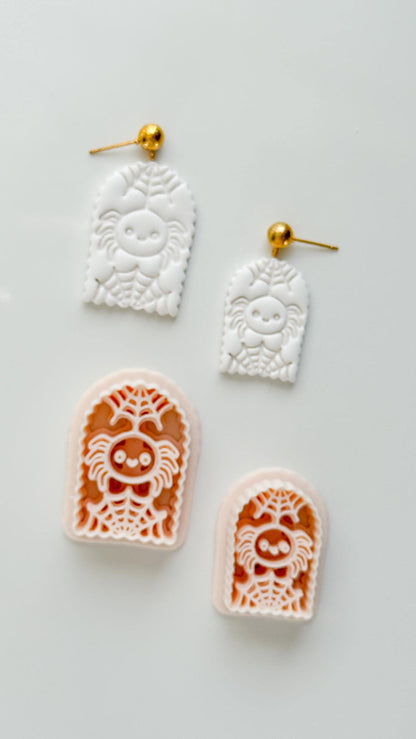 Skull Spider Cutter: Web Framed Arachnid Earring for Polymer Clay
