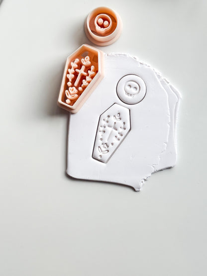 Skull Bloom Coffin Cutter: Floral Cross Coffin Dangle for Polymer Clay