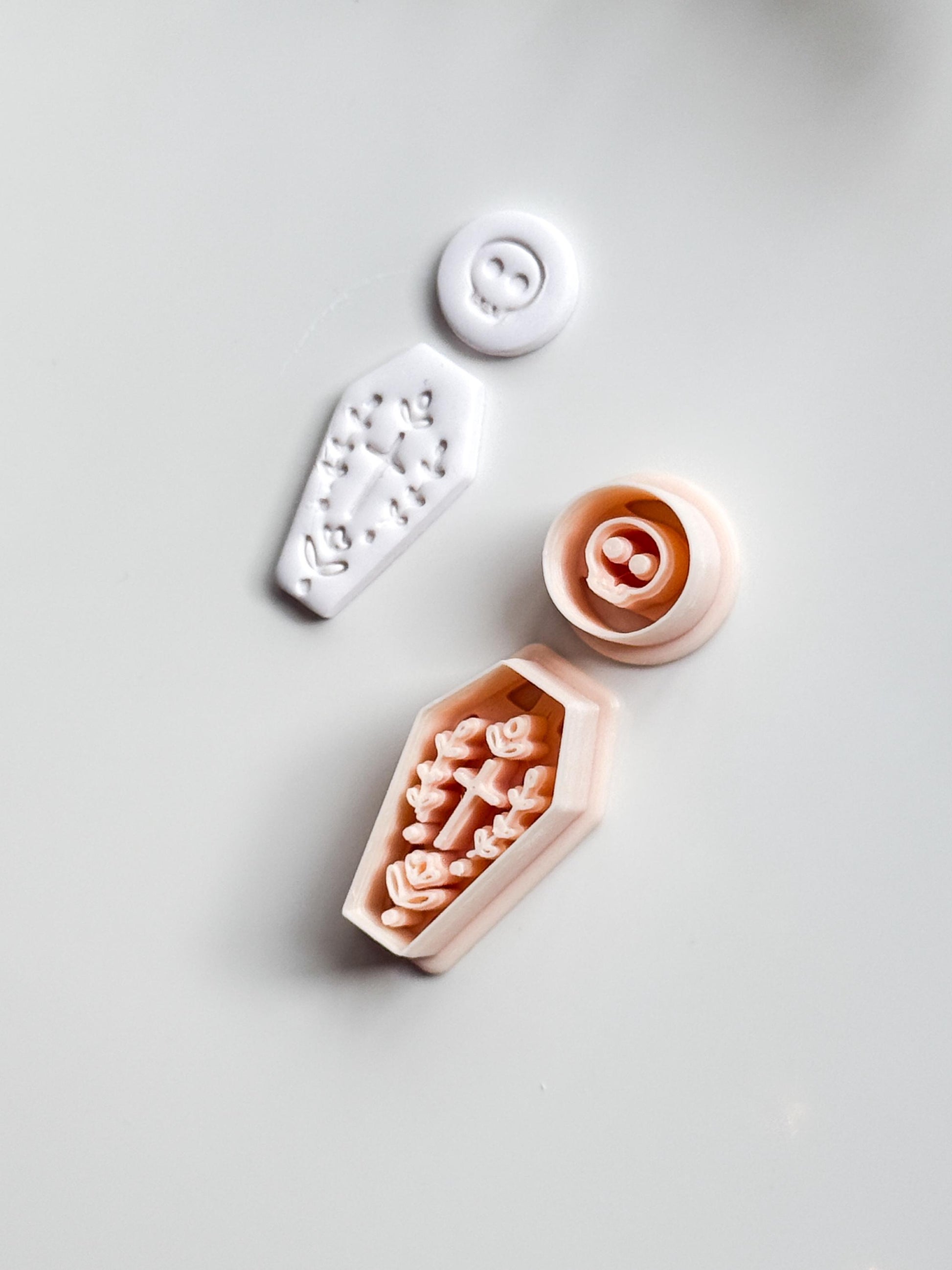 Skull Bloom Coffin Cutter: Floral Cross Coffin Dangle for Polymer Clay
