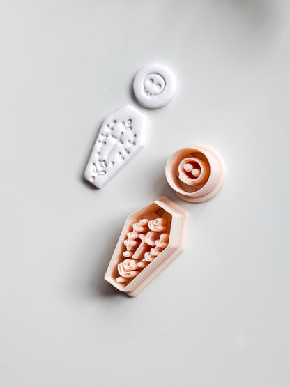 Skull Bloom Coffin Cutter: Floral Cross Coffin Dangle for Polymer Clay
