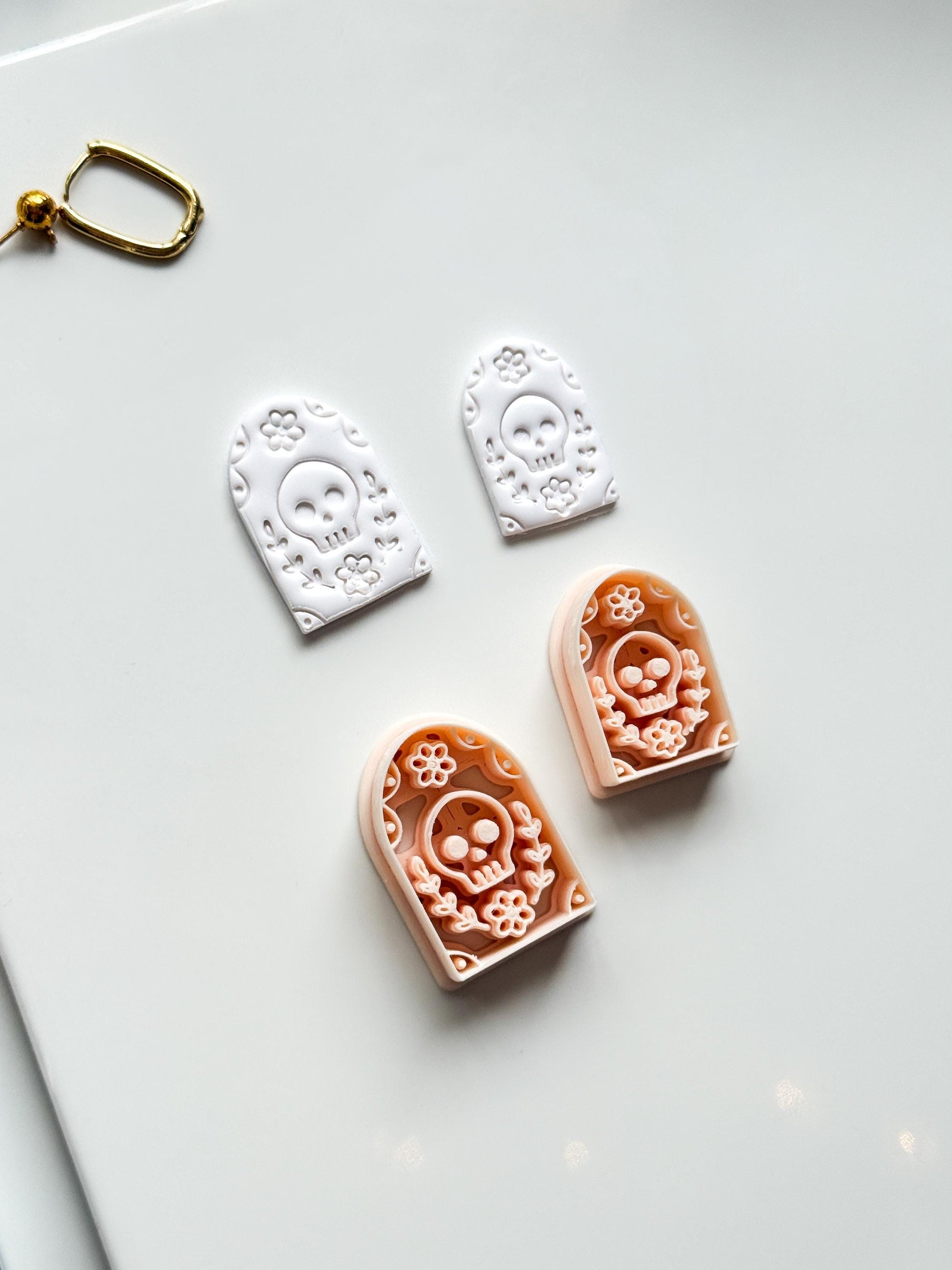 Skull Bloom Arch Cutter: Floral Sugar Skull Dangle for Polymer Clay